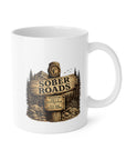 White Ceramic Mug, 11oz Sober roads
