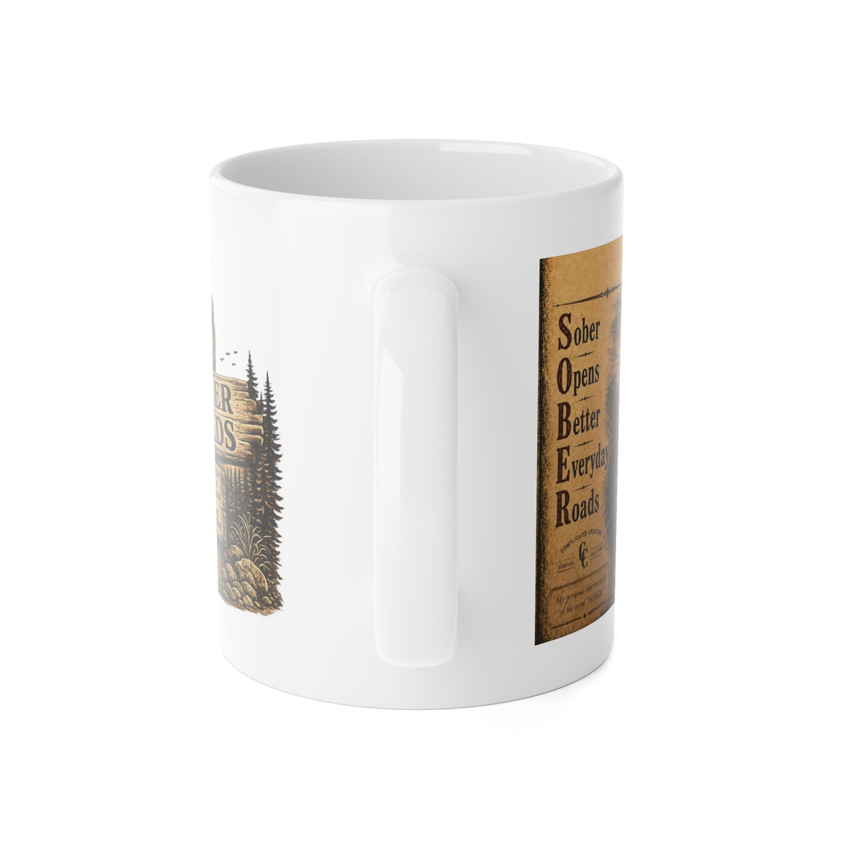White Ceramic Mug, 11oz Sober roads